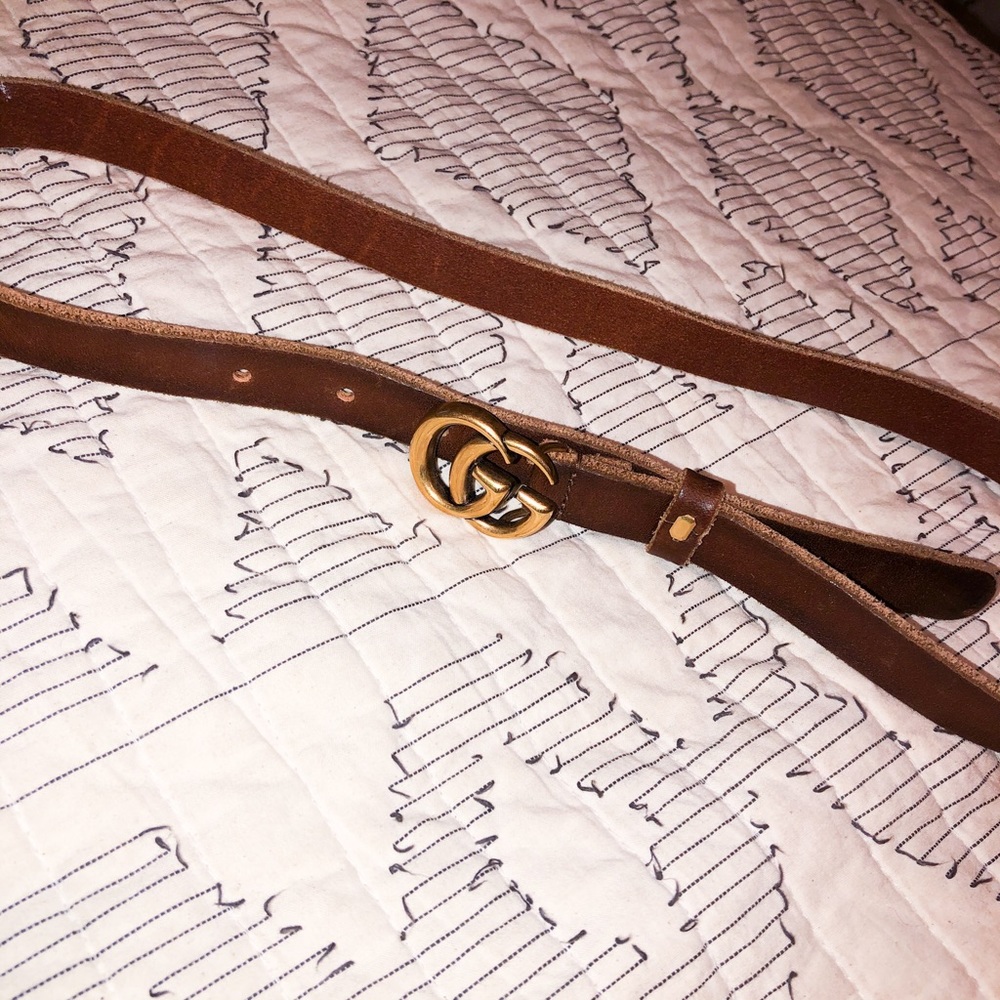 Brown 1.5” GUCCI GG Gold Belt 80 CM